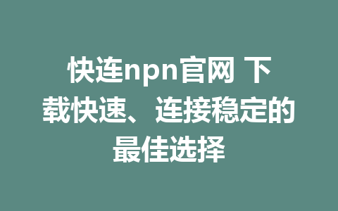 快连npn官网 下载快速、连接稳定的最佳选择